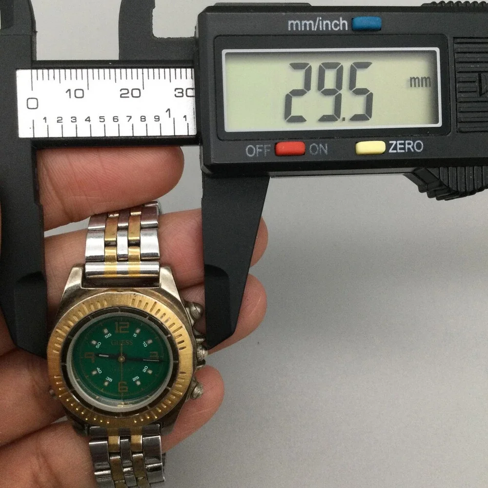Vintage Guess Womens Watch 30mm Green Dial Two Tone Indiglo New Battery 6.75